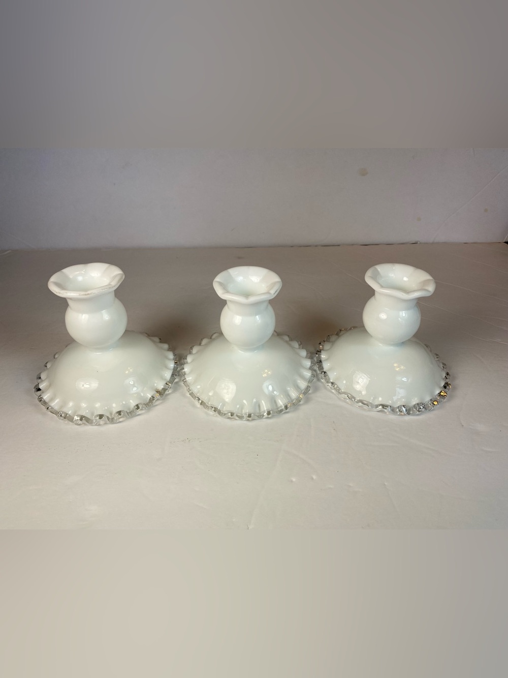 3 Vintage Fenton Art Glass Silver Crest Candle Stick Holders pre-1970’s